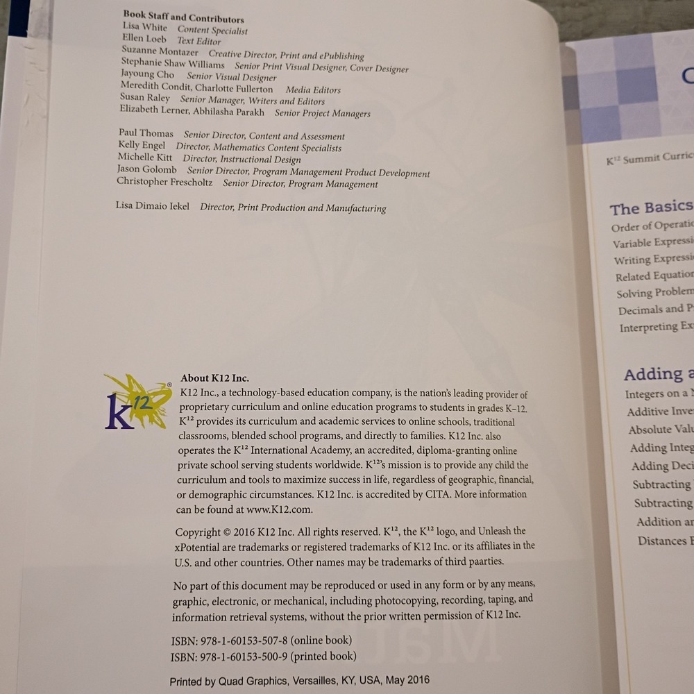 MATH 7 A REFERENCE GUIDE K12 Summit Curriculum Hardcover Homeschool Charter EUC - Picture 2 of 7